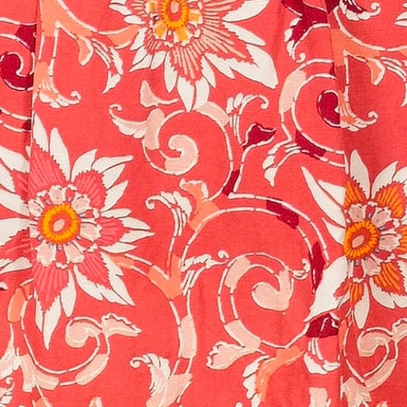 Ann Taylor LOFT Tropical Floral Coral Pink Linen Pleated Full Skirt Size Large L - Picture 5 of 6